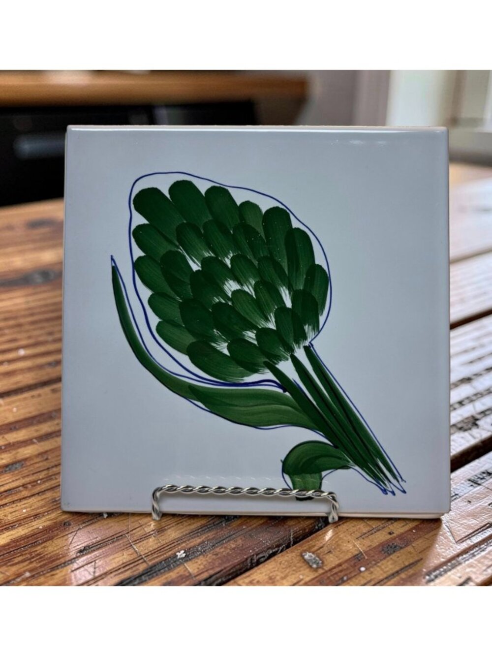 2 Vintage Italian Hand-Painted Ceramic Artichoke Tile Wall Plaque 8x8 - Picture 3 of 5